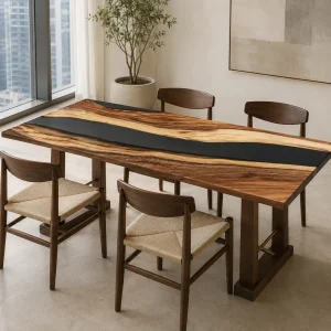 Designer Epoxy River Table made with and Black epoxy resin reference RT003