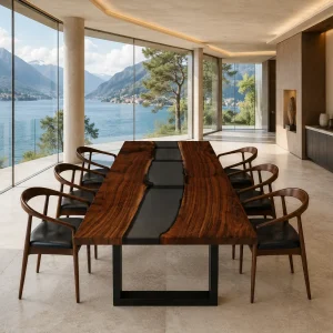 Premium custom Epoxy River Table with Black epoxy resin SKU RT008