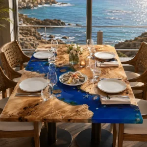 Custom French Poplar Ocean Beach Epoxy Restaurant Table Top RTT006