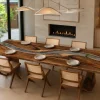 Custom Black Walnut River Epoxy Restaurant Table Top with Grey Epoxy RTT009