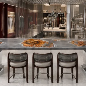 Custom Burl Live Edge Epoxy Restaurant Table Top with Grey Epoxy RTT011