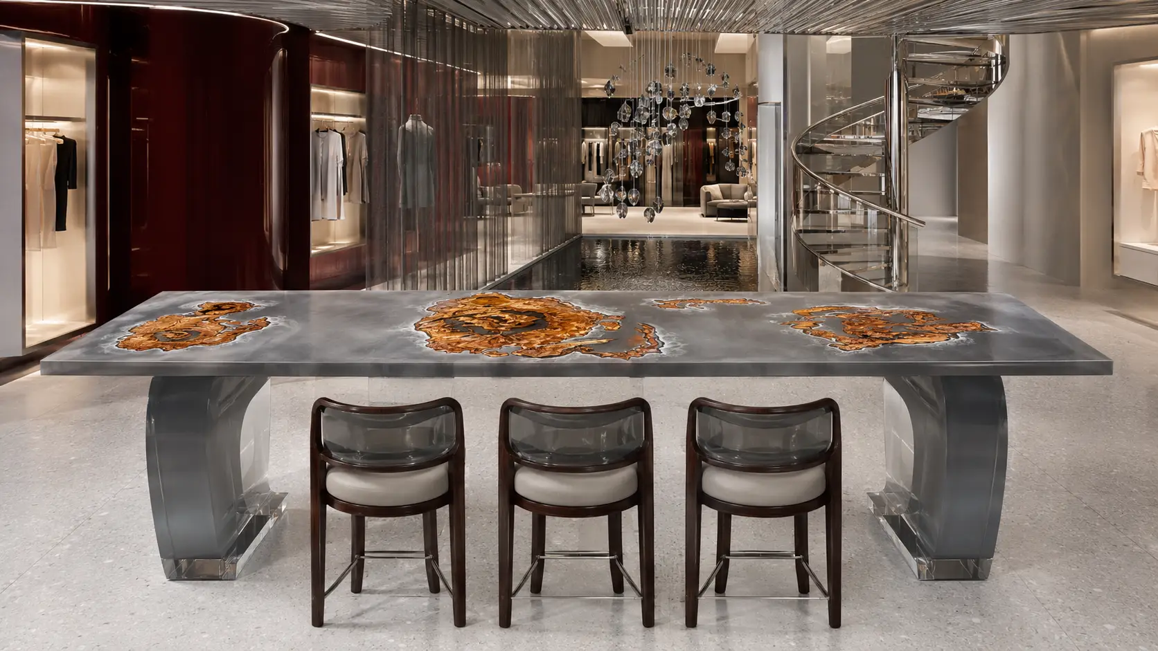 Custom Burl Live Edge Epoxy Restaurant Table Top with Grey Epoxy RTT011