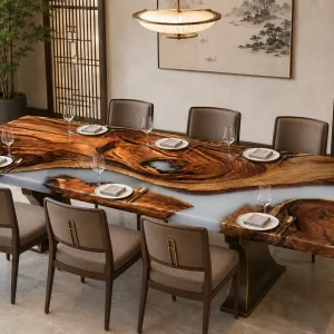 Custom Walnut Live Edge Epoxy Restaurant Table Top with White Epoxy RTT013