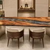 Custom Italian Olive Wood Live Edge Epoxy Restaurant Table Top with Grey Epoxy RTT015