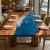 Custom Walnut Ocean Beach Epoxy Restaurant Table Top with Blue Epoxy RTT016