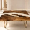 Custom Walnut Live Edge Epoxy Restaurant Table Top with White Epoxy RTT017