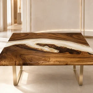 Custom Walnut Live Edge Epoxy Restaurant Table Top with White Epoxy RTT017