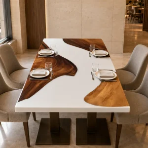 Custom Walnut Live Edge Epoxy Restaurant Table Top with White Epoxy RTT018