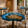 Custom French Poplar Ocean Beach Epoxy Restaurant Table Top with Blue Epoxy RTT019