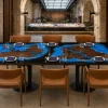 Custom Walnut Map Epoxy Restaurant Table Top with Blue Epoxy RTT021