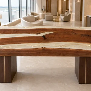 Custom Black Walnut Live Edge Epoxy Restaurant Table Top with White Epoxy RTT022