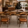 Custom Italian Olive Wood Live Edge Epoxy Restaurant Table Top with White Epoxy RTT023