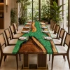Custom Walnut Live Edge Epoxy Restaurant Table Top with Green Epoxy RTT024