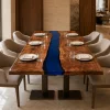 Custom Walnut River Epoxy Restaurant Table Top with Blue Epoxy RTT027