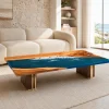 Custom Walnut Ocean Beach Epoxy Restaurant Table Top with Blue Epoxy RTT028