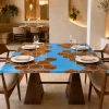 Custom Walnut Live Edge Epoxy Restaurant Table Top with Blue Epoxy RTT031
