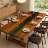 Custom Walnut River Epoxy Restaurant Table Top with Green Epoxy RTT032