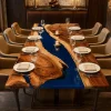 Custom Walnut River Epoxy Restaurant Table Top with Blue Epoxy RTT034