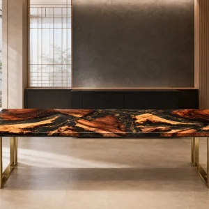 Custom Walnut Live Edge Epoxy Restaurant Table Top with Black Epoxy RTT037