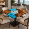 Custom Walnut Ocean Beach Epoxy Restaurant Table Top with Blue Epoxy RTT040