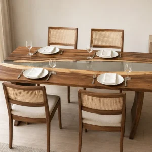 Custom Walnut River Epoxy Restaurant Table Top with Crystal Clear Epoxy RTT041