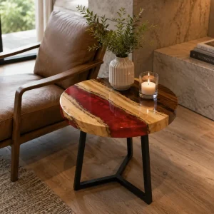 Custom River Epoxy Side Tables with Red Epoxy ST003