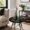 Custom Epoxy Flower Epoxy Side Tables with Black Epoxy ST005