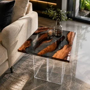Custom Live Edge Epoxy Side Tables with Grey Epoxy ST007