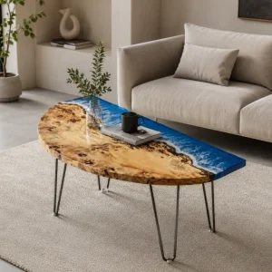 Custom Ocean & Beach Epoxy Side Tables with Blue Epoxy ST008