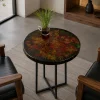 Custom Epoxy Flower Epoxy Side Tables with Black Epoxy ST009