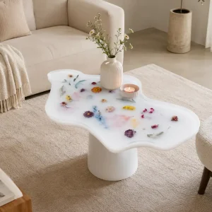Custom Epoxy Flower Epoxy Side Tables with White Epoxy ST013