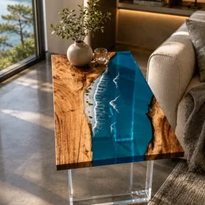 Custom River Epoxy Side Tables with Blue Epoxy ST019