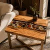 Custom Epoxy Flower Epoxy Side Tables with Black Epoxy ST021