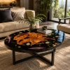 Custom Epoxy Flower Epoxy Side Tables with Black Epoxy ST022