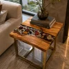 Custom Epoxy Flower Epoxy Side Tables with Flower Epoxy ST023