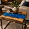 Custom River Epoxy Side Tables with Blue Epoxy ST024