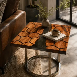 Custom River Epoxy Side Tables with Black Epoxy ST025