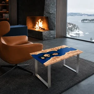 Custom Ocean & Beach Epoxy Side Tables with Blue Epoxy ST029