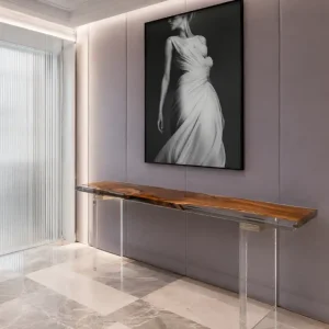 Custom Walnut Live Edge Epoxy Console Tables with Crystal Clear Epoxy WCS001
