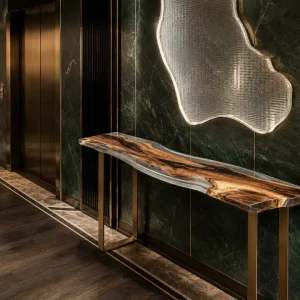 Custom Walnut Live Edge Epoxy Console Tables with Crystal Clear Epoxy WCS003