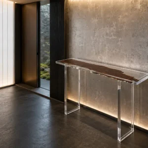 Custom Walnut Live Edge Epoxy Console Tables with Crystal Clear Epoxy WCS006