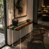 Custom Walnut River Epoxy Console Tables with Blue Epoxy WCS008