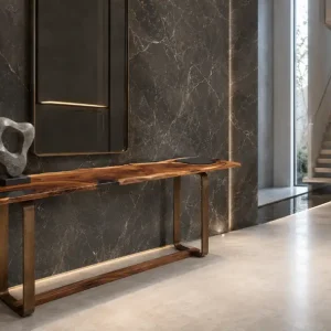 Custom Walnut Live Edge Epoxy Console Tables with Crystal Clear Epoxy WCS014