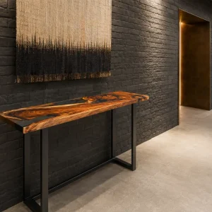 Custom Walnut Live Edge Epoxy Console Tables with Black Epoxy WCS016