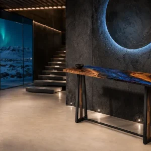 Custom Walnut Ocean & Beach Epoxy Console Tables with Galaxy Epoxy WCS028