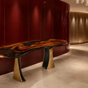 Custom Walnut Live Edge Epoxy Console Tables with Grey Epoxy WCS032