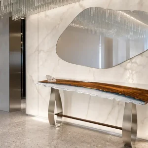 Custom Walnut Live Edge Epoxy Console Tables with White Epoxy WCS034