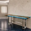 Custom Walnut Ocean & Beach Epoxy Console Tables with Blue Epoxy WCS037