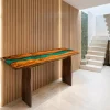 Custom Walnut River Epoxy Console Tables with Blue Epoxy WCS039