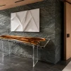 Custom Walnut Live Edge Epoxy Console Tables with Crystal Clear Epoxy WCS040